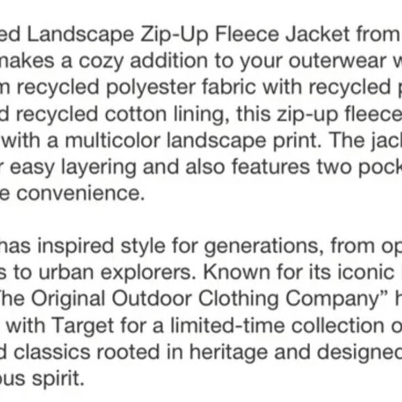 Woolrich x Target  Zip-Up Fleece Jacket Green/Tan  Landscape Print Adult XL NWT - Picture 5 of 7